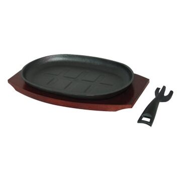 Cast Iron Oval Sizzler with Wooden Stand - CC310