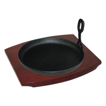 Cast Iron Round Sizzler with Wooden Stand