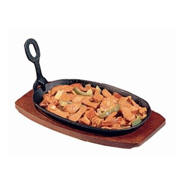 Cast Iron Sizzler Hot Serving Steak Plate Pan Grill Platter Dish and Wooden  Tray