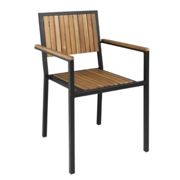 Bolero DS151 Black Steel & Acacia Arm Chair - 4 pk