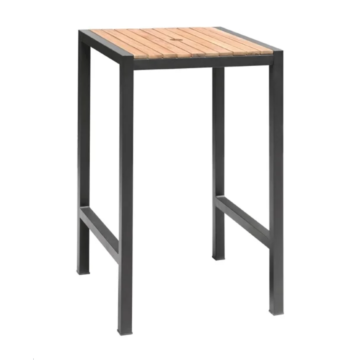 Bolero DS155 Square Black Steel & Acacia Bar Table