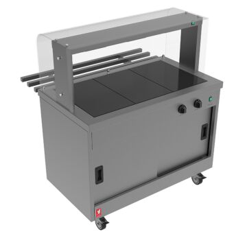 Falcon FC3-ST Two Hot Top Servery with Full Height Sneeze Screen, Side Glass, & Trayslide