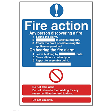 Fire Action Rigid Safety Sign - Y919