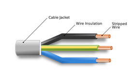 power cable with 3 wires showing