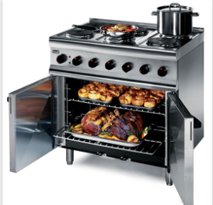 Commercial range oven with 6 electric hobs