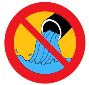 Symbol of waste water leaving pipe with a strike through