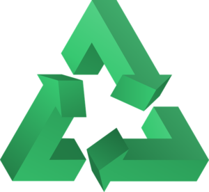 Green recycling arrows in a triangle