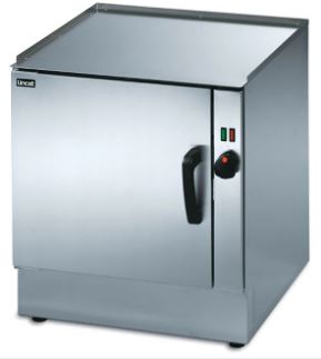 Silver oven with solid door and black handle 