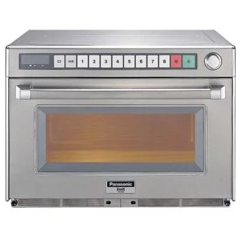 Panasonic commercial microwave oven with glass door and programmable buttons