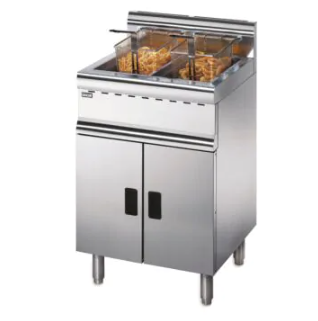 Lincat freestanding fryer with twin tanks, two baskets and chips