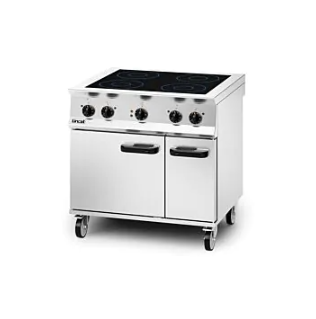 Lincat stainless steel range cooker with induction cooking top and double oven doors
